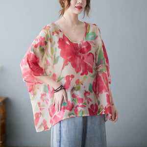Retro Large Flower Loose Plus Size Fat Short Sleeve T-shirt