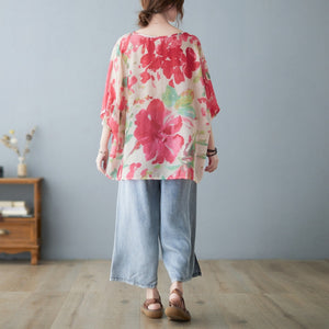 Retro Large Flower Loose Plus Size Fat Short Sleeve T-shirt