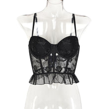 Load image into Gallery viewer, Black Rose Flower Embroidered Strap Top