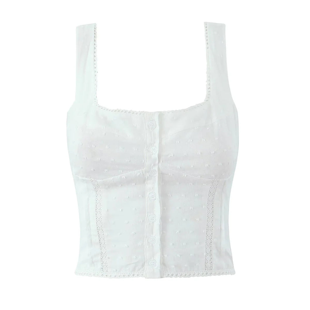 French Style Hot Girl Square Collar Lace Splicing Sling Vest For Women