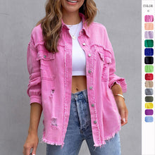 Load image into Gallery viewer, Fashion Ripped Shirt Jacket Female Autumn And Spring Casual Tops Womens Clothing
