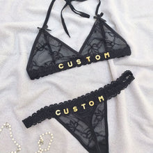 Load image into Gallery viewer, Custom Lingerie Set For Women Thong Panties Bra Set With Name Rhinestone Customized Thongs Personalized G-String Jewelry Gift