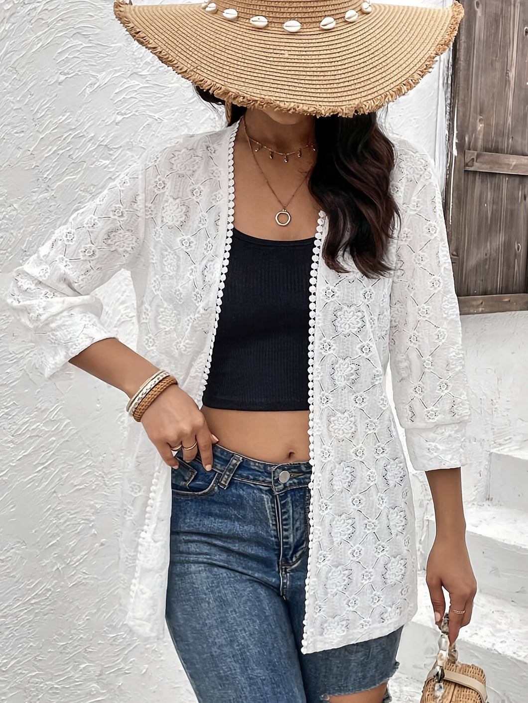 Elegant Lace Stitching Lace Cardigan Shawl