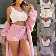 Load image into Gallery viewer, Winter Sexy Women Home Wear Suit Casual Pajamas Set Lady Female Soft Warm Long Sleeve Exposed Navel Vest Shorts Set