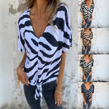 Load image into Gallery viewer, Women&#39;s V-neck Print Lace-up Zebra Pattern