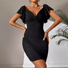 Load image into Gallery viewer, Women&#39;s Deep V-neck Thread Sunken Stripe Dress