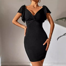 Load image into Gallery viewer, Women&#39;s Deep V-neck Thread Sunken Stripe Dress