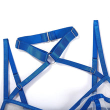 Load image into Gallery viewer, New High Quality Elastic Fabric Mesh Sand Stitching Contrast Color Lingerie Jumpsuit Halter Free Off