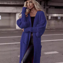 Load image into Gallery viewer, Loose Knitted Cardigan Pocket Long Lantern Sleeve Sweater