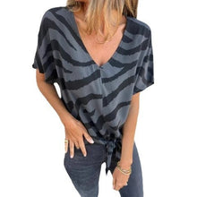 Load image into Gallery viewer, Women&#39;s V-neck Print Lace-up Zebra Pattern