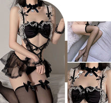 Load image into Gallery viewer, Black Silk Maid Sexy Underwear Suit