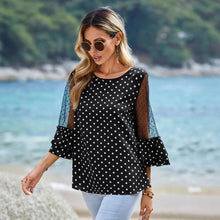 Load image into Gallery viewer, European And American Loose Casual Bell Sleeve Polka Dot Lace Patchwork Round Neck Top