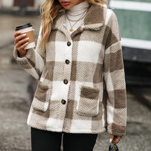 Load image into Gallery viewer, European And American Fashion Autumn And Winter Women&#39;s Lapel Long Sleeve Mid-length Plaid