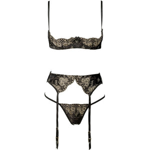 1/4 Cup Sexy Bra Crotchless Panties Set Embroidery Lingerie Thin Temptation Bra and Panty with Garters Sets Women Intimates