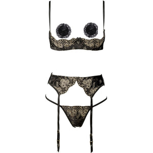 1/4 Cup Sexy Bra Crotchless Panties Set Embroidery Lingerie Thin Temptation Bra and Panty with Garters Sets Women Intimates