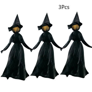 1.7m Light-Up Witches with Stakes Halloween Decorations Outdoor Holding Hands Screaming Witches Sound Activated Sensor Decor