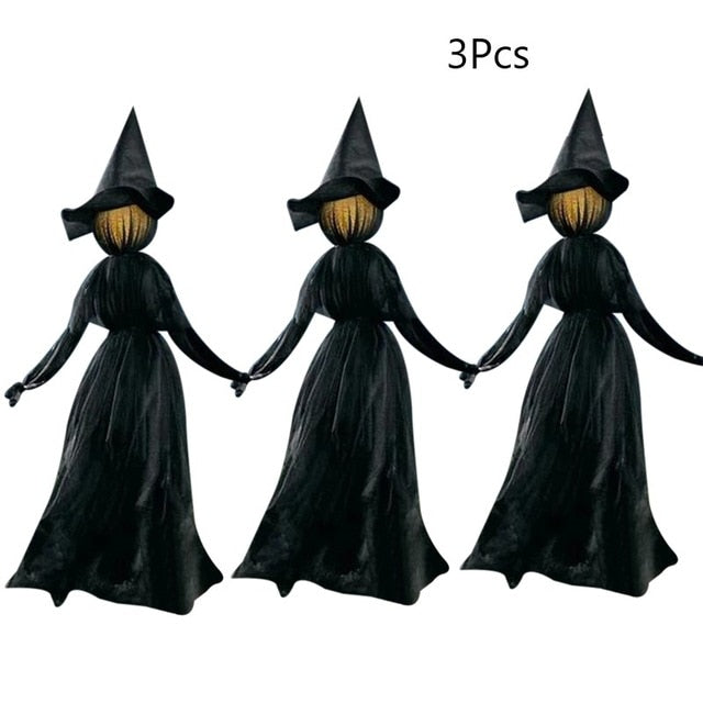1.7m Light-Up Witches with Stakes Halloween Decorations Outdoor Holding Hands Screaming Witches Sound Activated Sensor Decor
