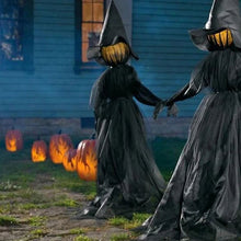 Load image into Gallery viewer, 1.7m Light-Up Witches with Stakes Halloween Decorations Outdoor Holding Hands Screaming Witches Sound Activated Sensor Decor