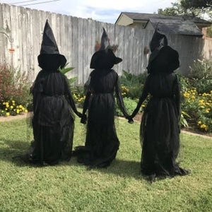 1.7m Light-Up Witches with Stakes Halloween Decorations Outdoor Holding Hands Screaming Witches Sound Activated Sensor Decor