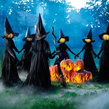 Load image into Gallery viewer, 1.7m Light-Up Witches with Stakes Halloween Decorations Outdoor Holding Hands Screaming Witches Sound Activated Sensor Decor