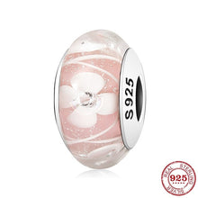 Load image into Gallery viewer, 100% Authentic 925 Sterling Silver Pink heart Murano Glass Beads Fit Original Pandora Charms Bracelet Jewelry