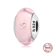 Load image into Gallery viewer, 100% Authentic 925 Sterling Silver Pink heart Murano Glass Beads Fit Original Pandora Charms Bracelet Jewelry