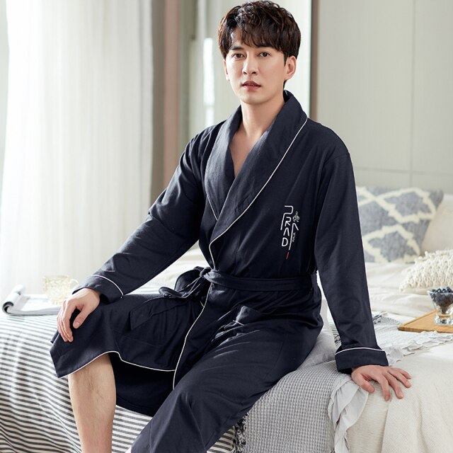 100% Cotton Bath Robe Dressing Gown Men Women Long Sleeve  Sleep Lounge Bathrobe Female Nightgowns Lovers Robes Auumn M-4XL