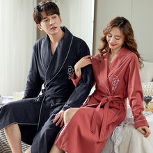 Load image into Gallery viewer, 100% Cotton Bath Robe Dressing Gown Men Women Long Sleeve  Sleep Lounge Bathrobe Female Nightgowns Lovers Robes Auumn M-4XL
