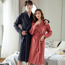 Load image into Gallery viewer, 100% Cotton Bath Robe Dressing Gown Men Women Long Sleeve  Sleep Lounge Bathrobe Female Nightgowns Lovers Robes Auumn M-4XL