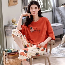 Load image into Gallery viewer, 100% Cotton Pajamas Set Women Pajamas Home Wear Short Sleeve Casual Pajama Set Female Loose Sleepwear Loungewear XXL XXXL 4XL