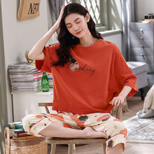 Load image into Gallery viewer, 100% Cotton Pajamas Set Women Pajamas Home Wear Short Sleeve Casual Pajama Set Female Loose Sleepwear Loungewear XXL XXXL 4XL