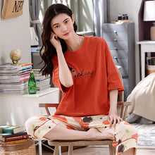 Load image into Gallery viewer, 100% Cotton Pajamas Set Women Pajamas Home Wear Short Sleeve Casual Pajama Set Female Loose Sleepwear Loungewear XXL XXXL 4XL