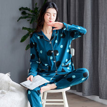 Load image into Gallery viewer, 100% Cotton Pajamas Set Women Winter Autumn Sexy Femme Dot Print Pyjama Long Sleeve Shirts Pants 2Piece/Set Mom Homewear 3XL