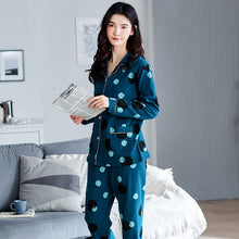 Load image into Gallery viewer, 100% Cotton Pajamas Set Women Winter Autumn Sexy Femme Dot Print Pyjama Long Sleeve Shirts Pants 2Piece/Set Mom Homewear 3XL