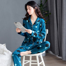 Load image into Gallery viewer, 100% Cotton Pajamas Set Women Winter Autumn Sexy Femme Dot Print Pyjama Long Sleeve Shirts Pants 2Piece/Set Mom Homewear 3XL