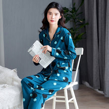 Load image into Gallery viewer, 100% Cotton Pajamas Set Women Winter Autumn Sexy Femme Dot Print Pyjama Long Sleeve Shirts Pants 2Piece/Set Mom Homewear 3XL