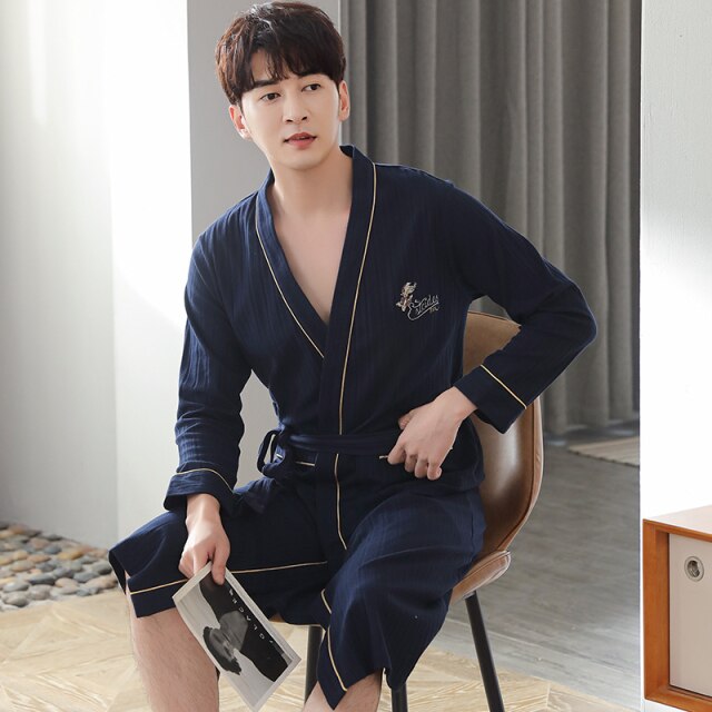 100% Cotton Robe Lovers Sleepwear Soft Bath Robe Men And Women Soild Nightrobe Sleepwear Male Casual Home Bathrobe M-4XL