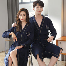 Load image into Gallery viewer, 100% Cotton Robe Lovers Sleepwear Soft Bath Robe Men And Women Soild Nightrobe Sleepwear Male Casual Home Bathrobe M-4XL
