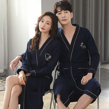 Load image into Gallery viewer, 100% Cotton Robe Lovers Sleepwear Soft Bath Robe Men And Women Soild Nightrobe Sleepwear Male Casual Home Bathrobe M-4XL