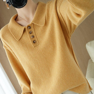 100% Pure Wool Pullover New Style Cashmere Sweater For Fall/Winter Women's POLO Collar Sweater Loose Casual Knitted Base Sweater