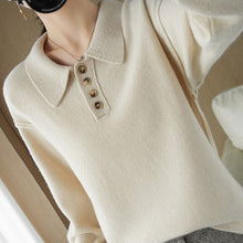 Load image into Gallery viewer, 100% Pure Wool Pullover New Style Cashmere Sweater For Fall/Winter Women&#39;s POLO Collar Sweater Loose Casual Knitted Base Sweater