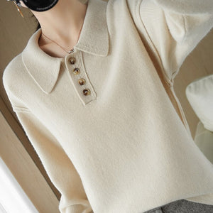 100% Pure Wool Pullover New Style Cashmere Sweater For Fall/Winter Women's POLO Collar Sweater Loose Casual Knitted Base Sweater