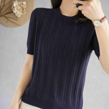 Load image into Gallery viewer, 100%  cotton short-sleeved women&#39;s T-shirt short section loose hollow knitted cotton sweater summer new O-neck pullover sweater