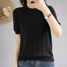 Load image into Gallery viewer, 100%  cotton short-sleeved women&#39;s T-shirt short section loose hollow knitted cotton sweater summer new O-neck pullover sweater
