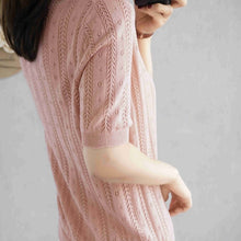 Load image into Gallery viewer, 100%  cotton short-sleeved women&#39;s T-shirt short section loose hollow knitted cotton sweater summer new O-neck pullover sweater