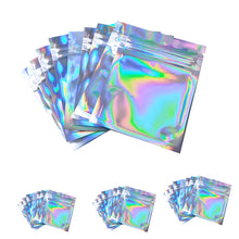 Load image into Gallery viewer, 100pcs S/M/L Flat Zip lock Bath Salt Cosmetic Bag One Side Clear Holographic Laser Mini Aluminum Foil Zip Lock Bags Thick