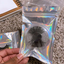 Load image into Gallery viewer, 100pcs S/M/L Flat Zip lock Bath Salt Cosmetic Bag One Side Clear Holographic Laser Mini Aluminum Foil Zip Lock Bags Thick