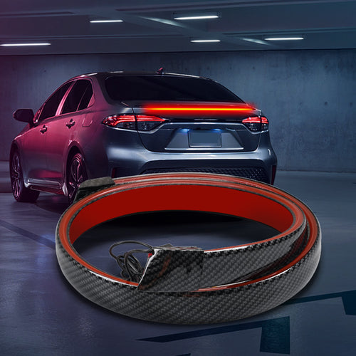 130cm Car Trunk Tail Brake Lights Carbon Fiber 12V LED High Rear Additional Stop Light Multifunction Turn Signal Running Lamp