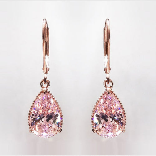 14K Rose Gold Pink Diamond Earring for Women Fashion Pink Topaz Gemstone Bizuteria 14K Gold Garnet Drop Earring Orecchini Girls