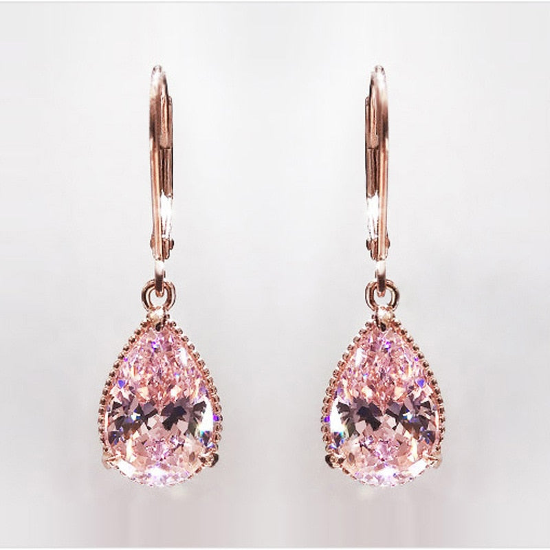 14K Rose Gold Pink Diamond Earring for Women Fashion Pink Topaz Gemstone Bizuteria 14K Gold Garnet Drop Earring Orecchini Girls